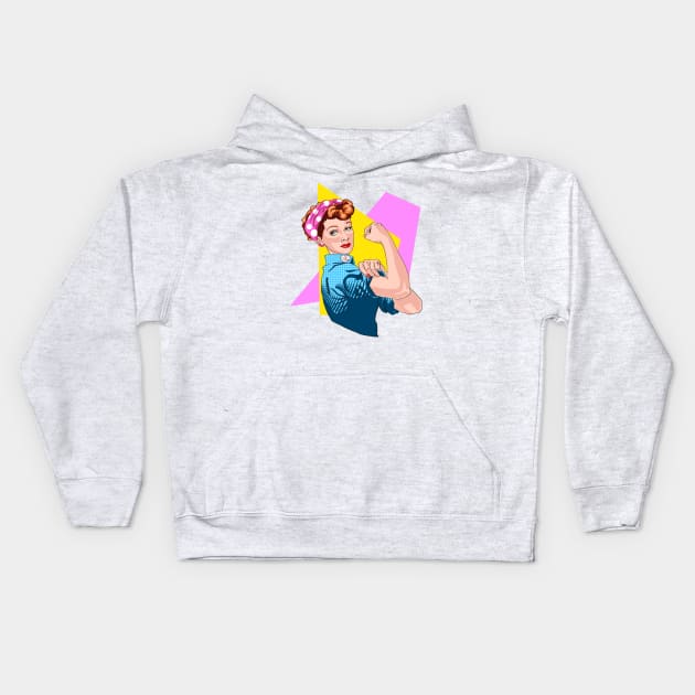 Lucy the Riveter v2 Kids Hoodie by Wayofthepencil